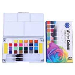 مجموعة الوان مائية 24 لون شفافة حجرية عالية الجودة مع 2 فرشاة  قلم وإسفنجة